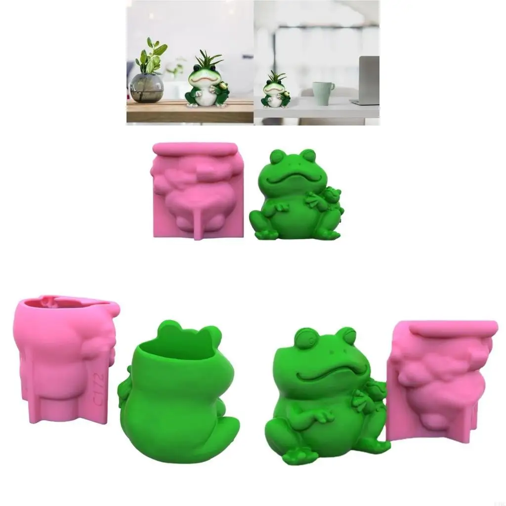 

R3MC Flower Pot Concrete Mold Frogs Statue Silicone Mold Planter Mold