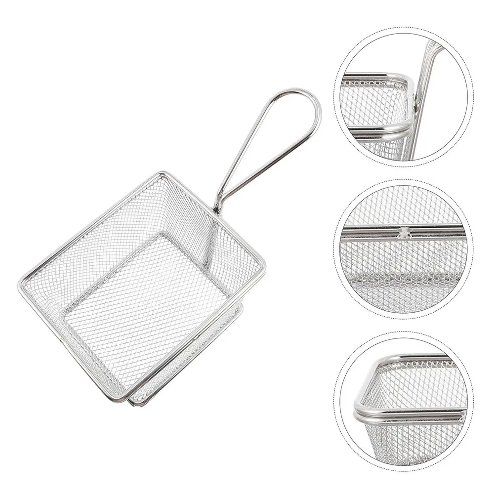 Cesta de acero inoxidable plateada para freír, cesta de cocina para patatas fritas, alitas de pollo, aros de calamar, herramienta de cocina con drenaje de aceite