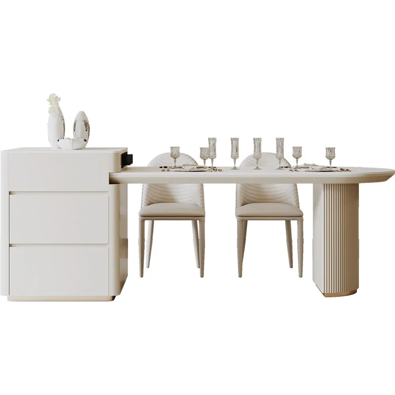 

Customized expandable rock island dining table for household small unit cream wind island table