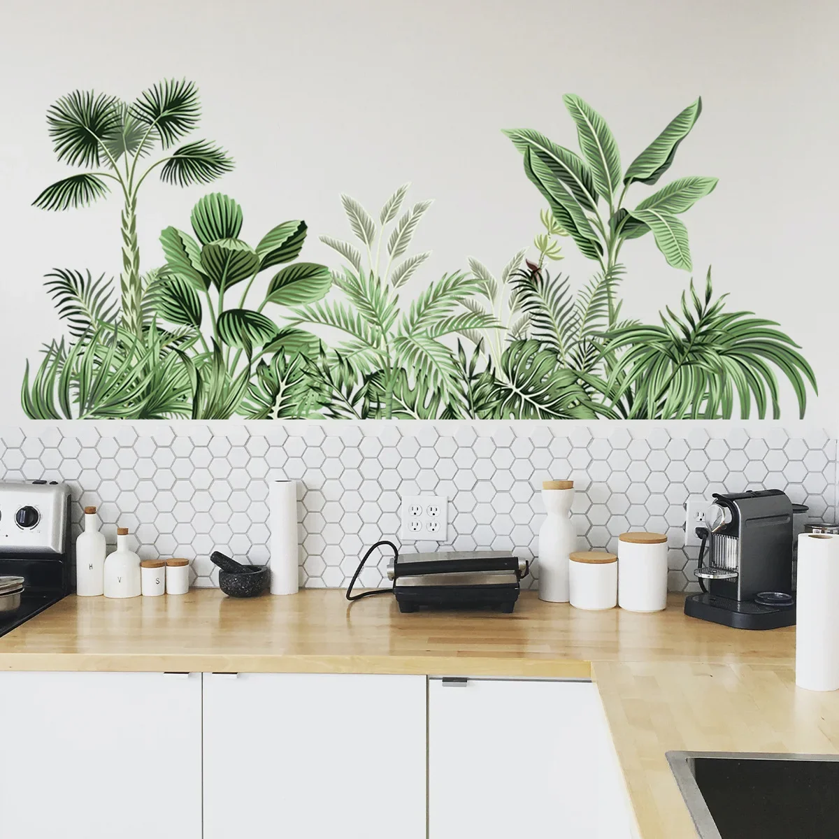 Decal Wall sticker Kitchen Living room Decoration Green Home Leaf Moisture-proof PVC Plant Removable Self Adhesive