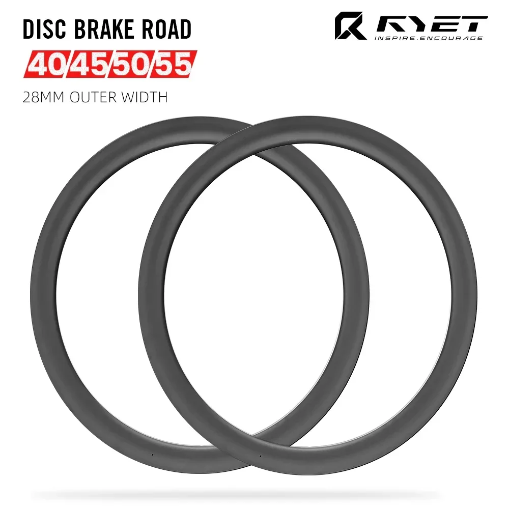 RYET دراجة Rimset 700C الكربون الطريق دراجة حافة 40/45/50/55 مللي متر 28 مللي متر الفاصلة لايحتاج جاهزة 24/24H مكبح قرصي الدراجات اكسسوارات