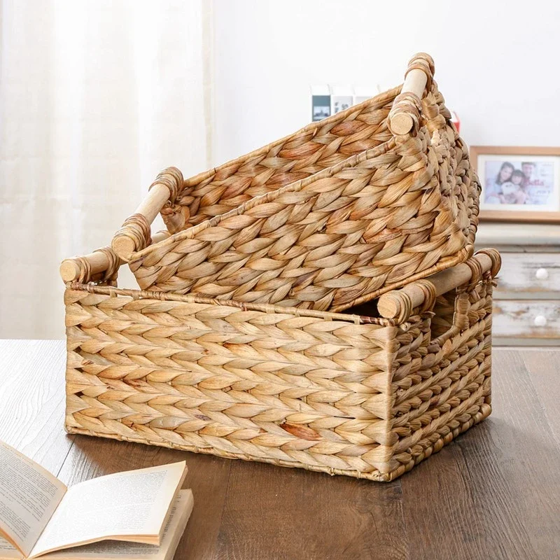 Woven Storage Box Handle Kitchen Sundry Organizer Laundry Basket Rectangular Closet Organizer Kitchen Organizer Picnic Basket