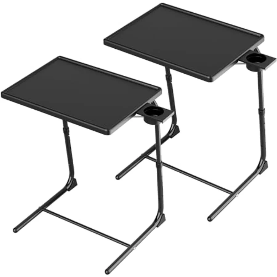 

TV Tray Table TV Dinner Tray for Eating Set of 2 Adjustable Folding Laptop Table with 6 Heights and 3 Tilt Angles Cup Holder on