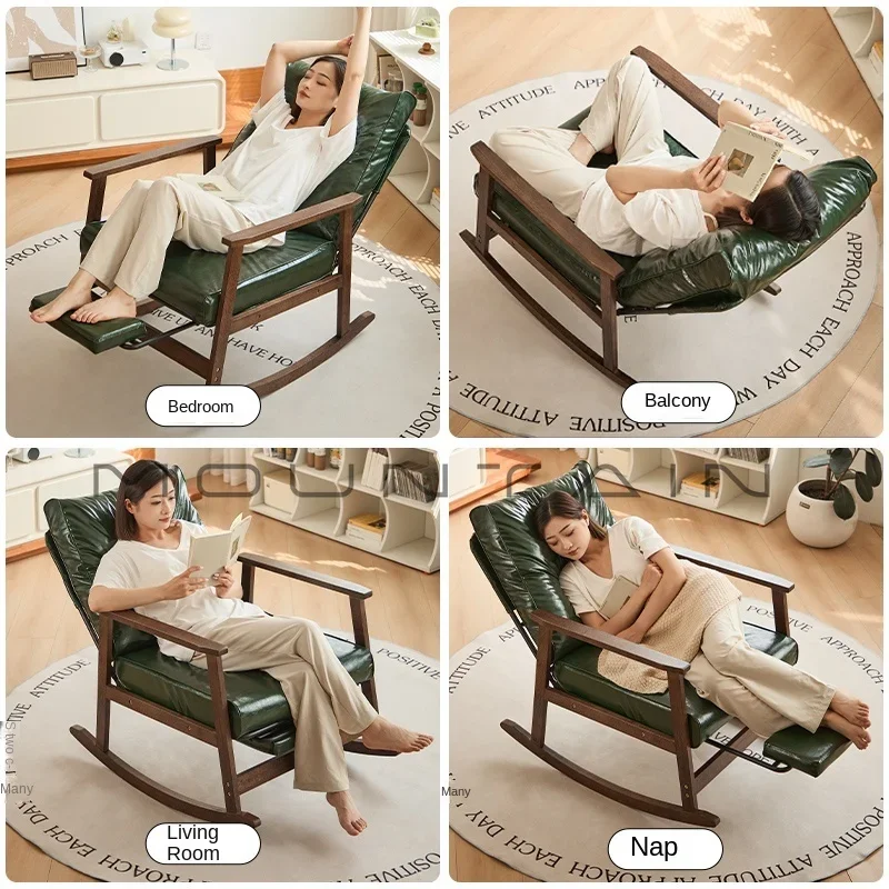 Solid wood household lazy recliner adults can sleep in the living room sedentary leisure lunch break