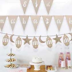 1pcs Eid Mubarak Wooden Garland Banner For Ramadan Eid al-Fitr Muslim Home Party Wall Decorations DIY Gifts Supply