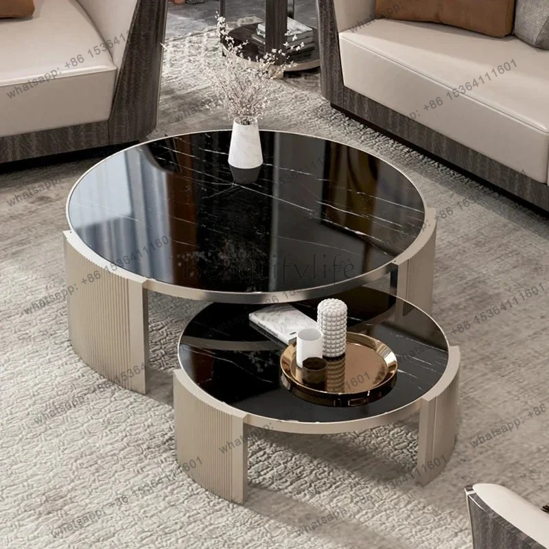 

Italian Solid Wood Combination Modern Minimalist Living Room round Tea Table Set Creative Furniture