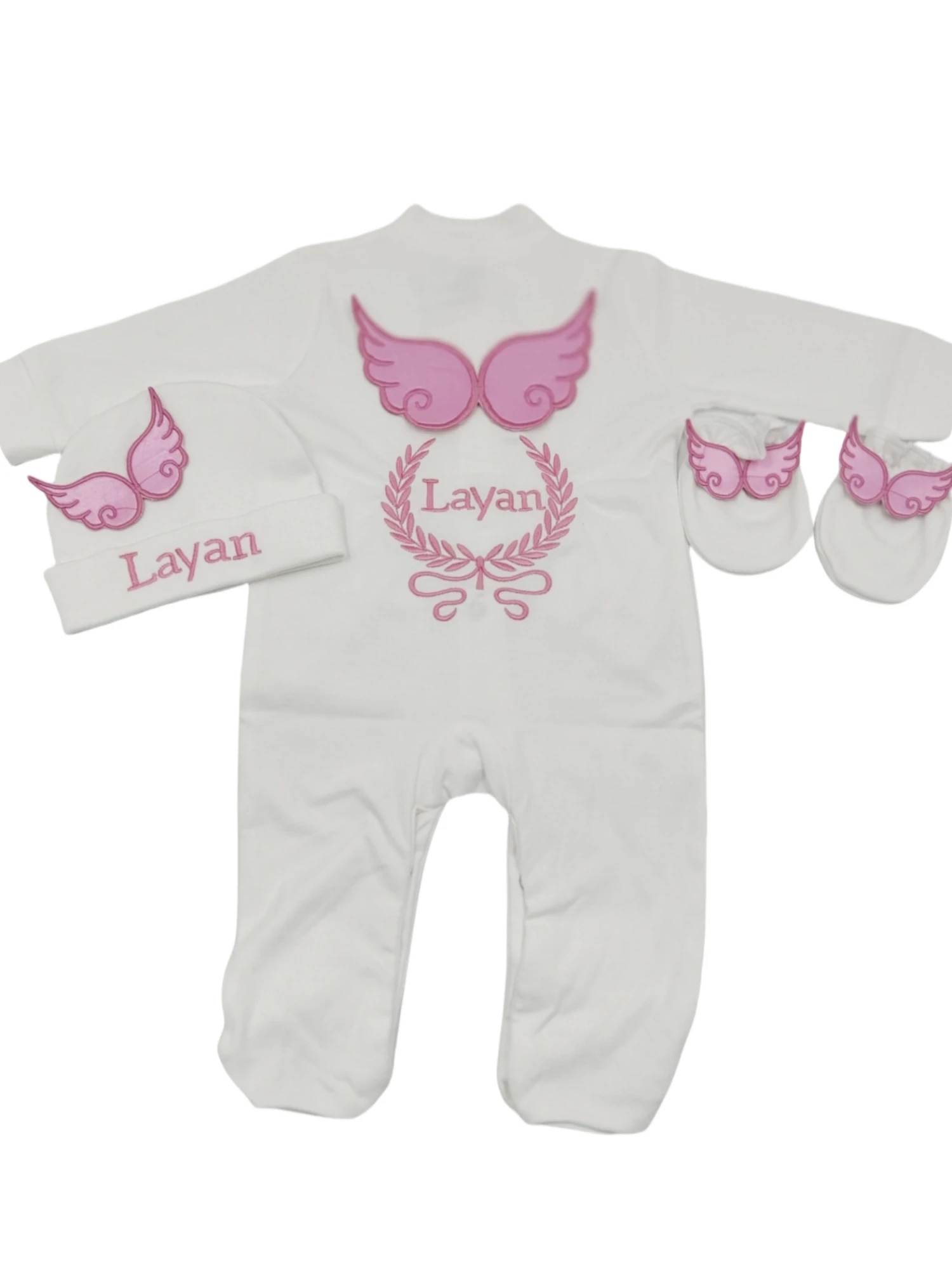 Angle Wing Take Me Home Outfit Pink Lace Baby Gown Baptism Gift Butterfly Baby Outfit and Bonnet  Infant Girl 3pcs Layette