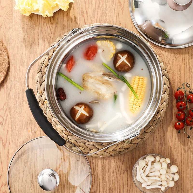 Large capacity steamer 304 stainless steel fire-free re-cooking soup pot household energy-saving heat preservation stewing pot