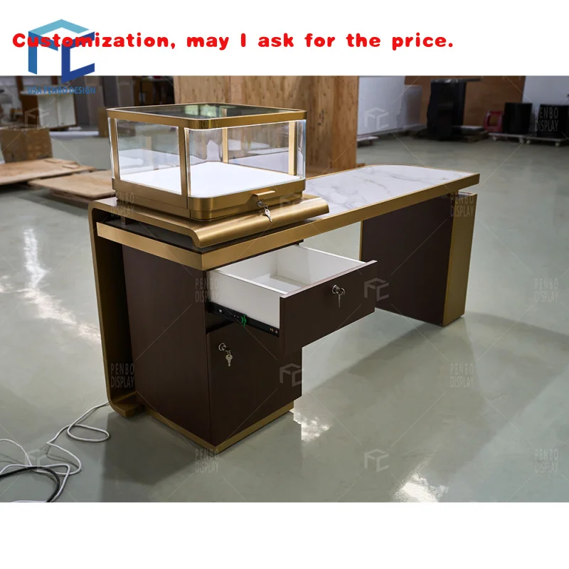 custom.Modern Reception Desk Customized Wood Jewelry Display Showcase Antique Jewelry Showcase Table With Countertop Showcase