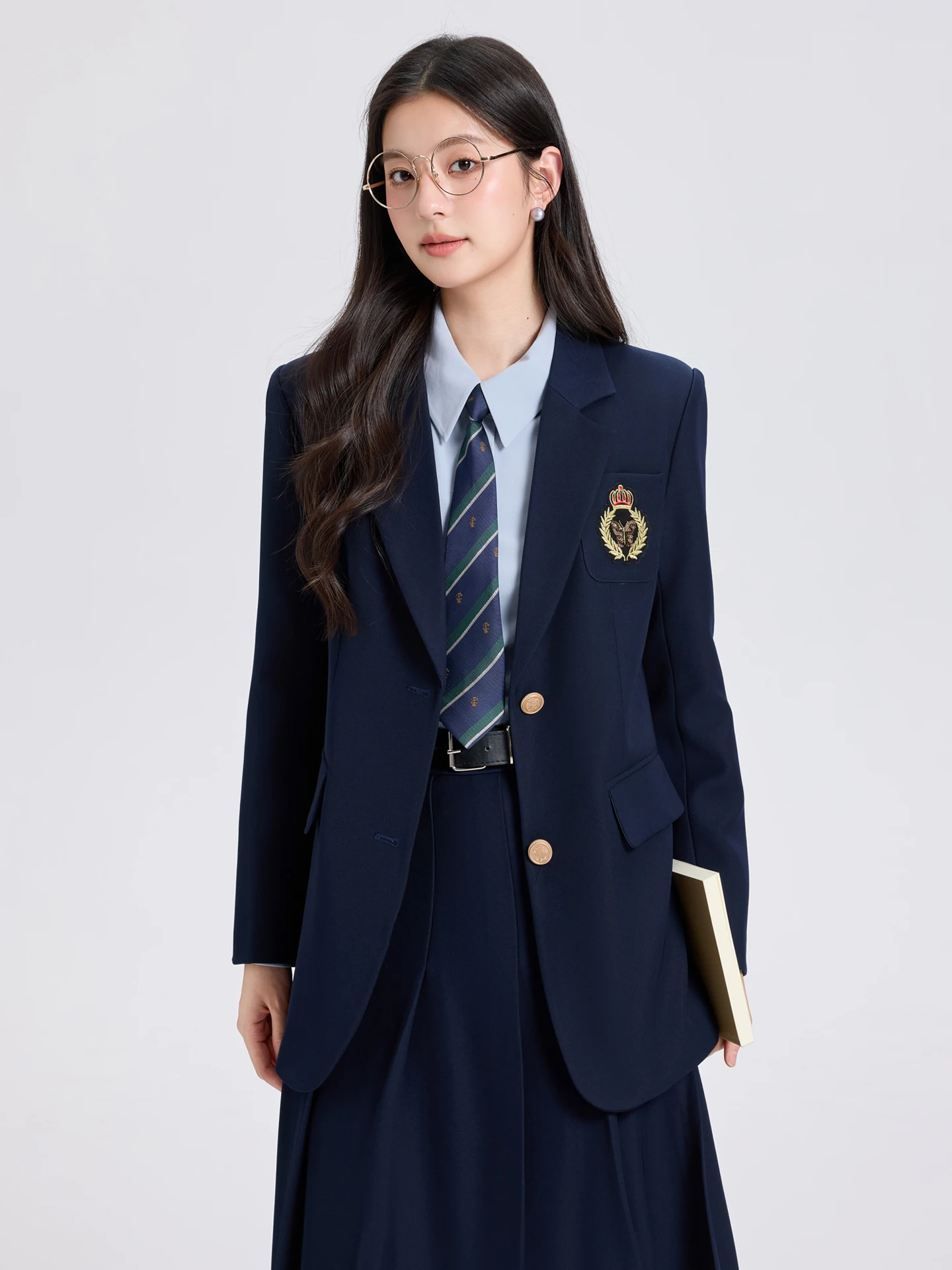 Deep Blue Women's Suit Jacket Professional Career College Style Japanese JK Uniform Set Casual Commute Daily Fashion