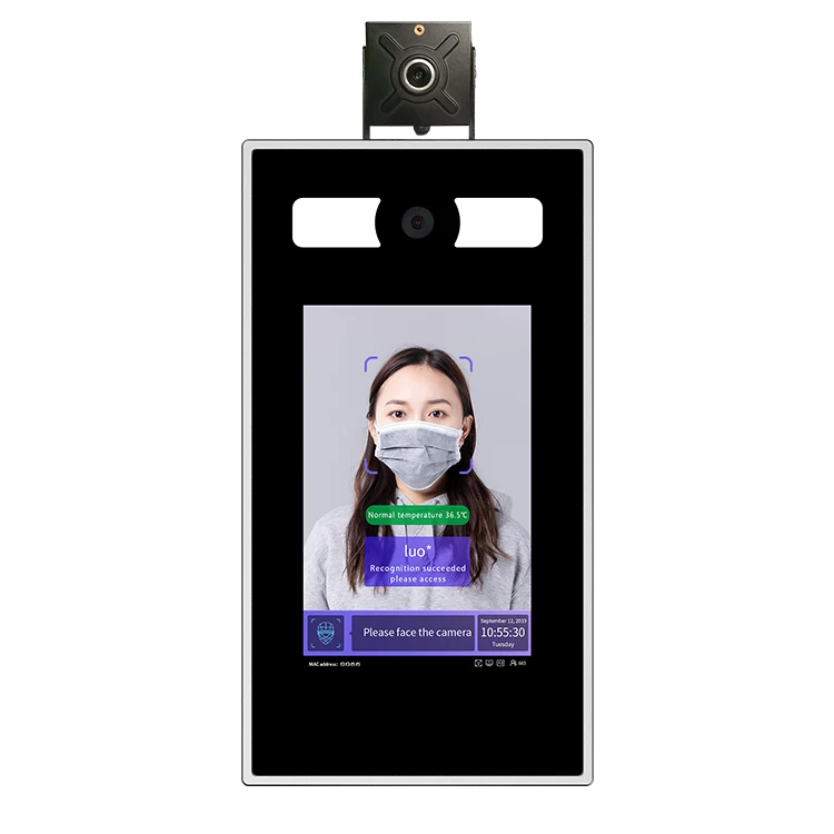 Dispositivo biométrico de reconocimiento facial y medición de temperatura, Terminal de Control de acceso de 7 pulgadas con cámara