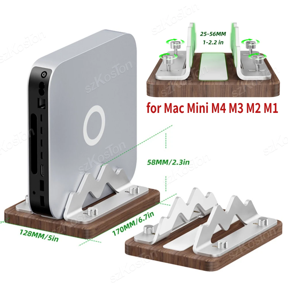 Вертикальная подставка из орехового дерева для Mac Mini M4 Micro, настольного компьютера, ноутбука, регулируемая основа для Mac Mini M1 M2 M3 M4 (2010-2024)