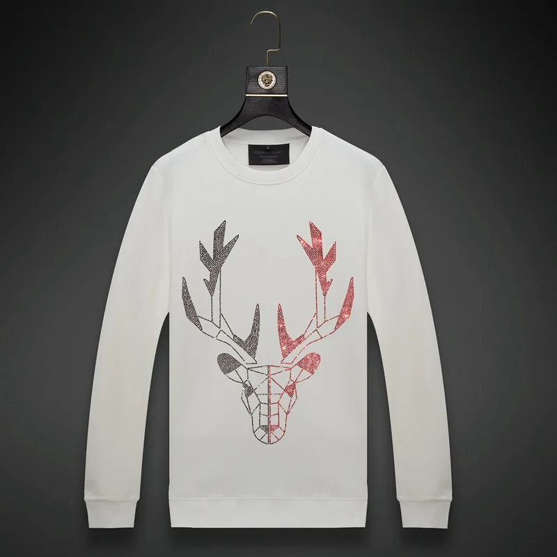 

2023 Men Yin-yang Deer Rhinestones Hoodie Sweatshirt Fashion Streetwear Full Pullover Hoodie O Neck Cotton Mens Autumn Clothes