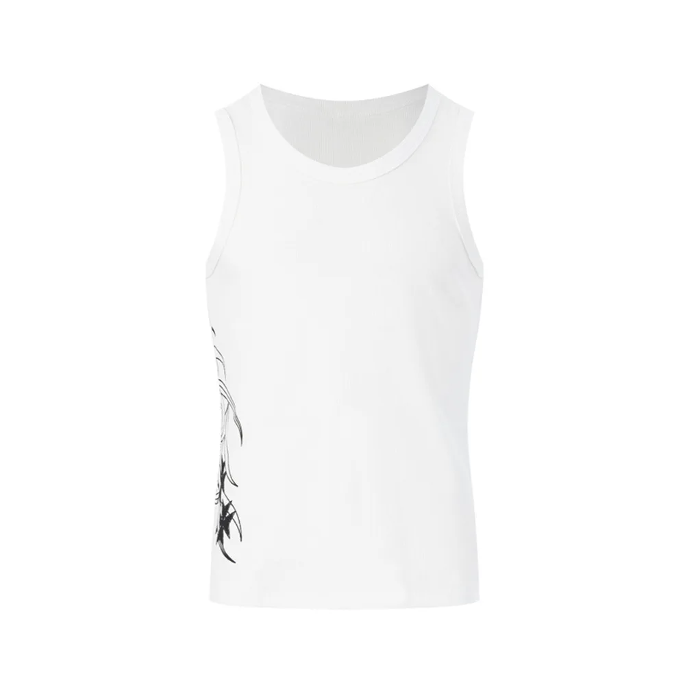MWJLPWQ 2026 Summer Men's Sporty Tight-Fitting Tank Top Casual Unique Prints Round Neck Sleeveless Narrow Shoulder Tops 20793