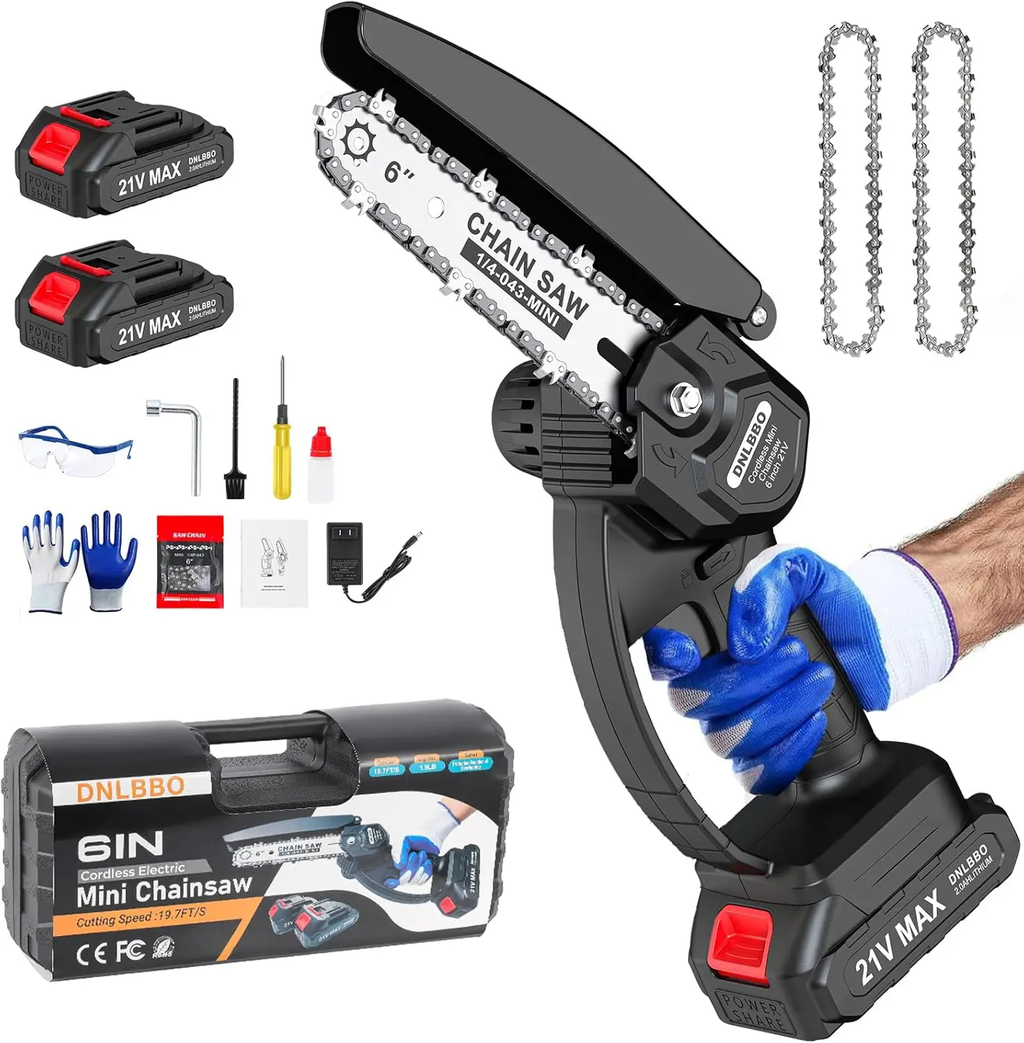 

Mini Cordless Chainsaw 6 Inch Electric Saw for Wood Cutting Gardening Tool with 2 Batteries Gift
