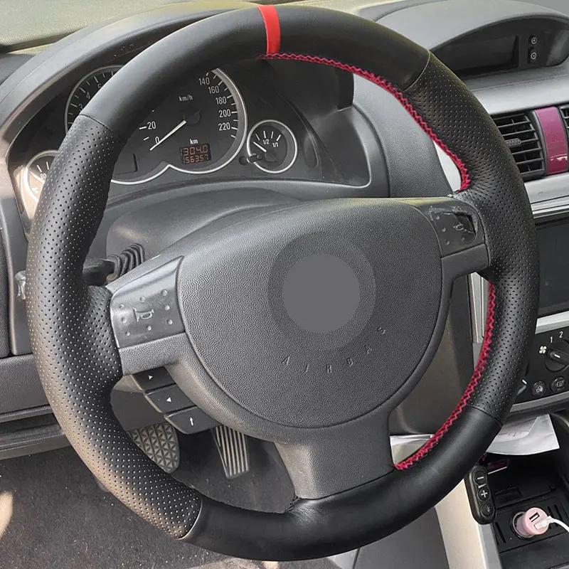 For Opel Corsa C Combo C 2001-2006 Vauxhall Holden Tigra Hand Braid Car Steering Wheel Cover Black Leather red line red strip