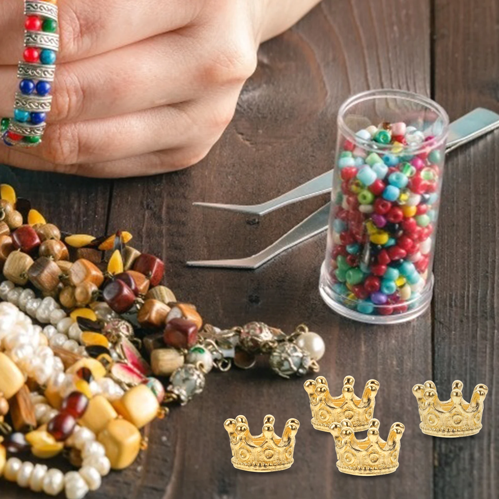 

50 pcs Mini Crown Shape Pendant Alloy Jewelry Accessories for DIY Necklace Bracelet Key Chain Crafting Supplies