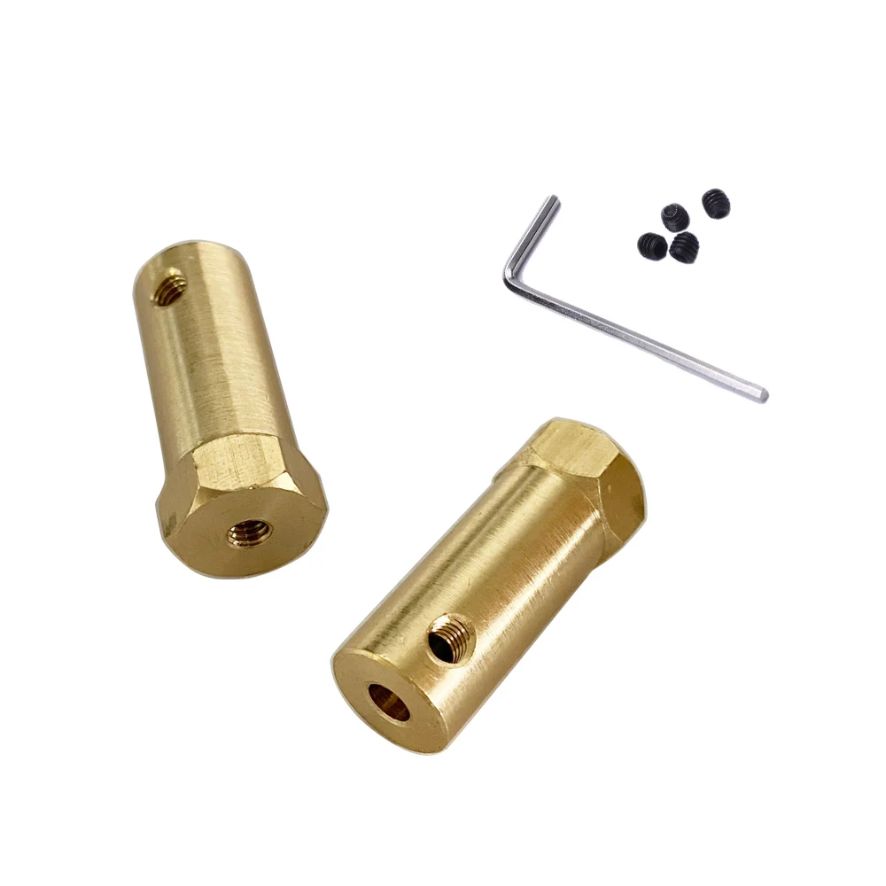 2/3/3.17/4/5/6/7/8mm Hexagonal Brass Shaft Coupling Motor Transmission Connector With Screws Wrench Model Car Wheels Tires Shaft