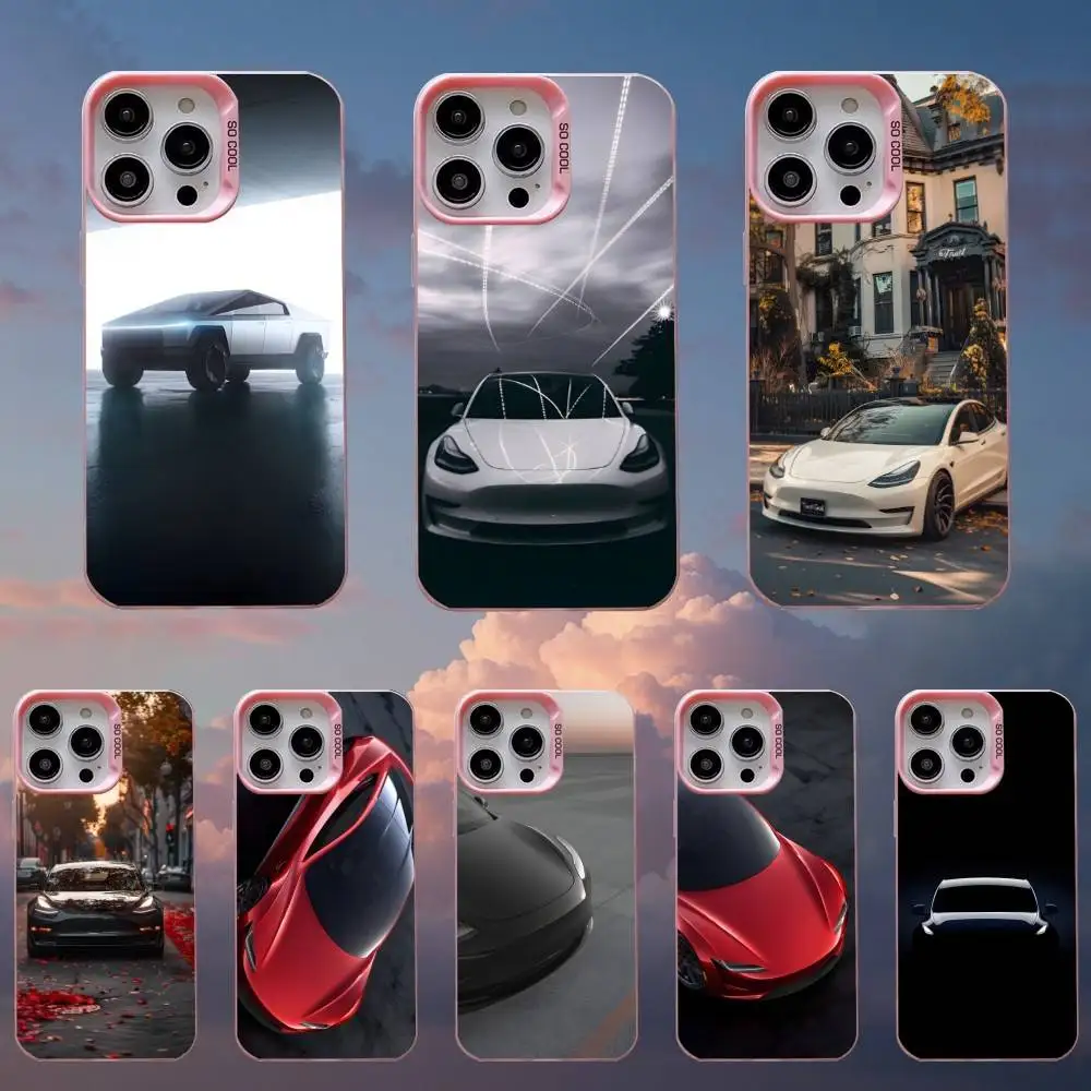 

Electric T-Teslaes-S Car Phone Case For iPhone 16,15,14,13,12,11,Mini,Pro,SE,MAX,plus,Pink Matte Silicone Cover