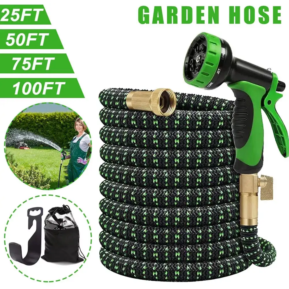 

100ft Heavy-Duty Garden Hose - 10 Nozzles for Yard & Car Wash Use