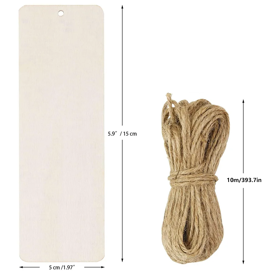 Bulk Pack 10/20/30 Large 6x2inch Blank Wooden Gift Tags Unpainted DIY Bookmarks with Holes And String for Crafting