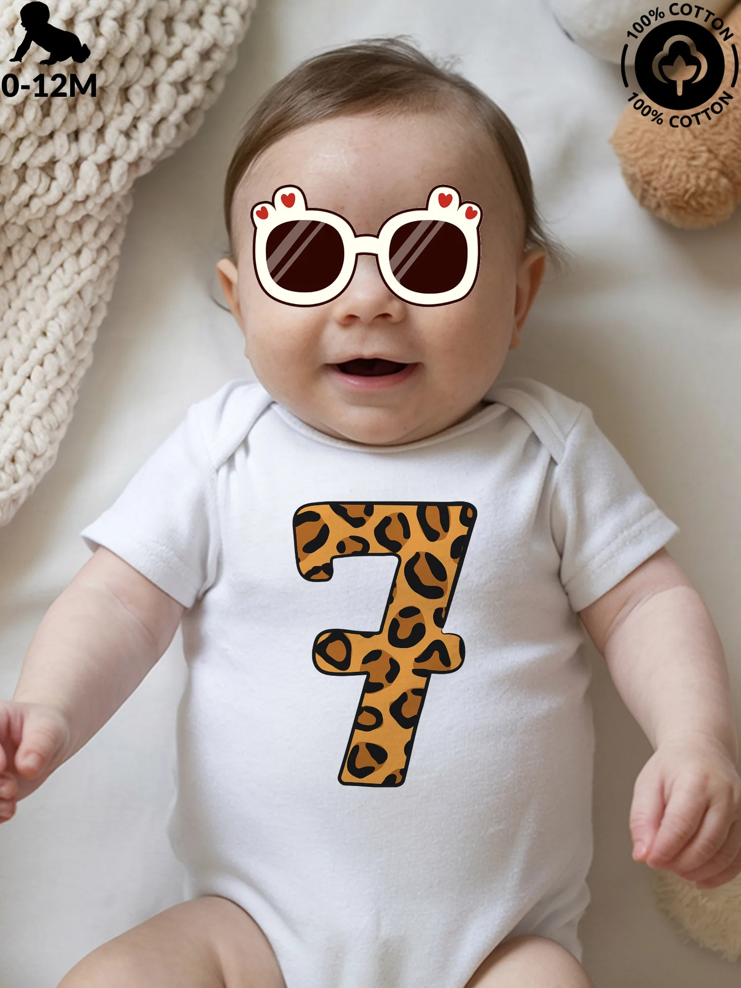 

Детский комбинезон-слип унисекс с леопардовым принтом, номер 7, из чистого хлопка, мягкий, всесезонный, белый, 190 г/м²