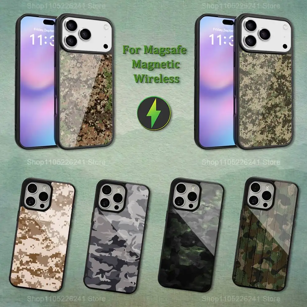 

Military Pattern Camouflage For iPhone 16,14,13,15,11,12,17,Plus,Mini, Pro,For Magsafe,Max,Magnetic Wireless Charging Case