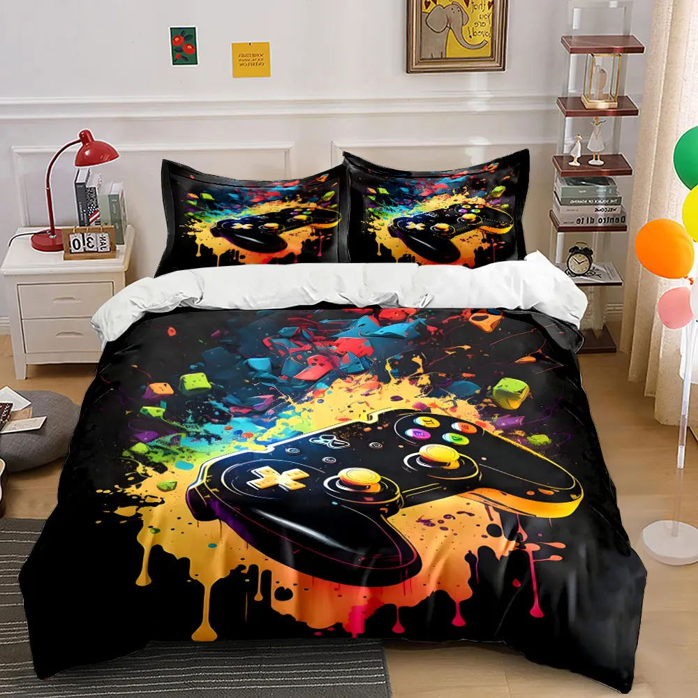 Vibrant splash with cool game controller Print Bedding Set 1 Duvet Cover 2 Pillowcases for Adult and Children Luxury Gift