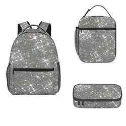 All That Glitters Backpacks Boys Girls Bookbag Students School Bags Cartoon Kids Rucksack Lunch Bag Pen Bag Three-Piece Set