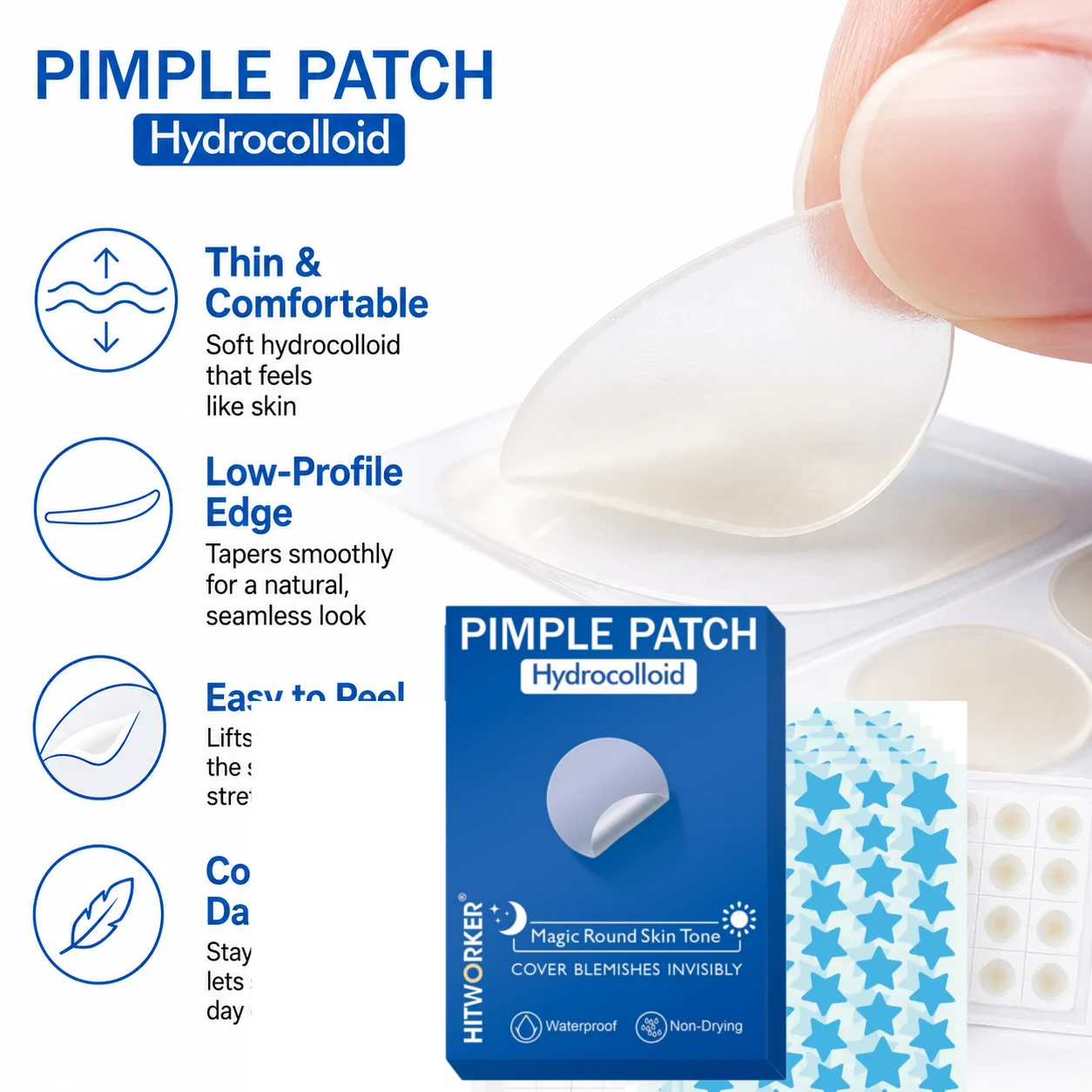 412Pcs Blue Star & Round Hydrocolloid Patches, Sealed Micro-Point Pimple Covers, Invisible Blemish Stickers for Face