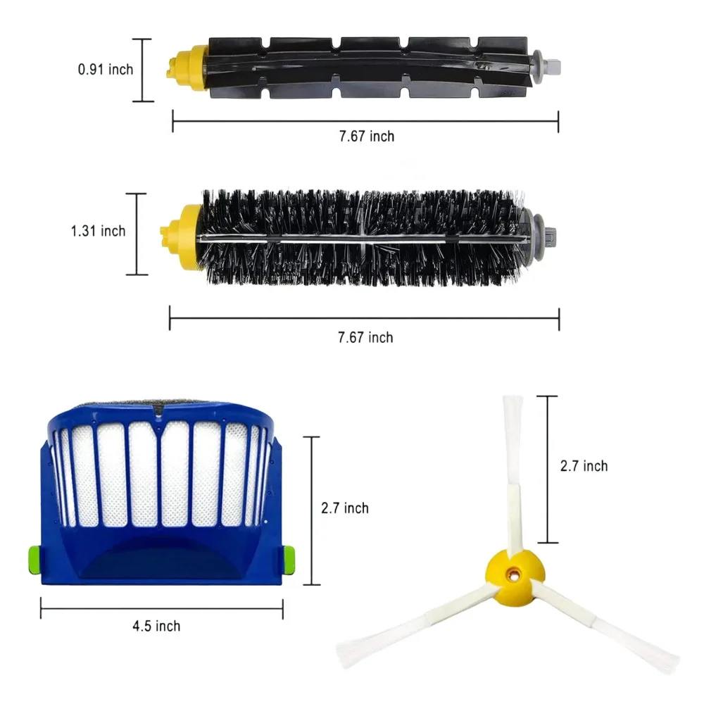 Replacement Main Brushes for iRobot Roomba 600 Series 694 692 650 660 651 - Bristle ,Rubber Roller Brush