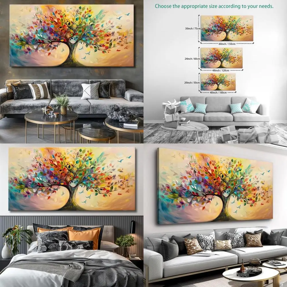 Colorful Tree of Life Canvas Art, Modern Decor for Living Spaces, 24x48