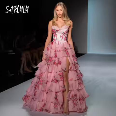 Romantic Tiered Ball Gown Corset Stunning Evening Dress Sweetheart Neckline Elegant Sleeveless Party Prom Wear Fast Shipping