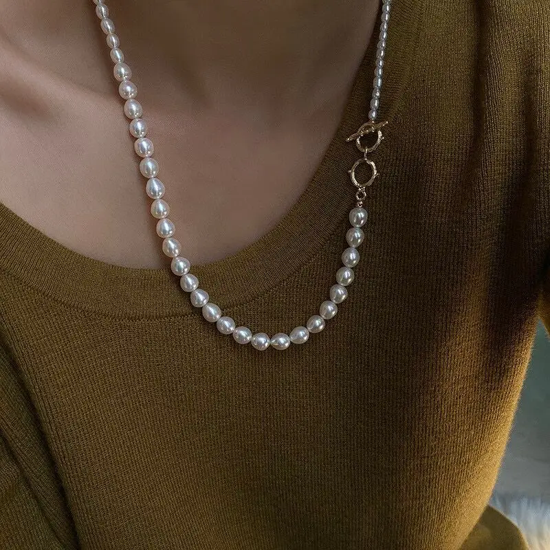 Brass Natural Real Freshwater Pearl OT Chian Necklace Women Jewelry Punk Designer Runway Rare Simply Gown Boho Japan Korean