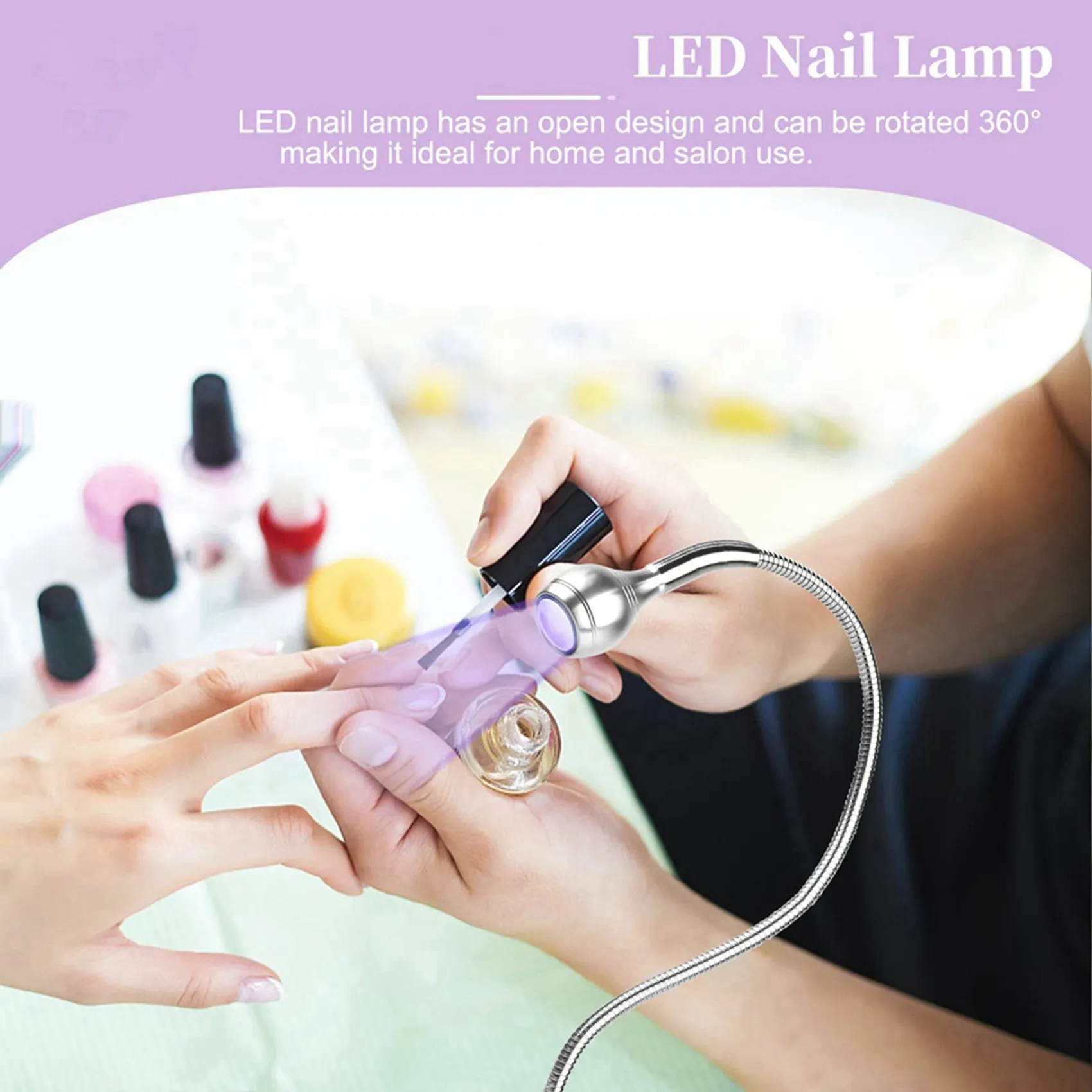 AA20-2X UV LED Nail Lamp - Mini LED Nail Lamp Gel X Lamp For Nails With Securing Clip Rotatable LED Light, Silver