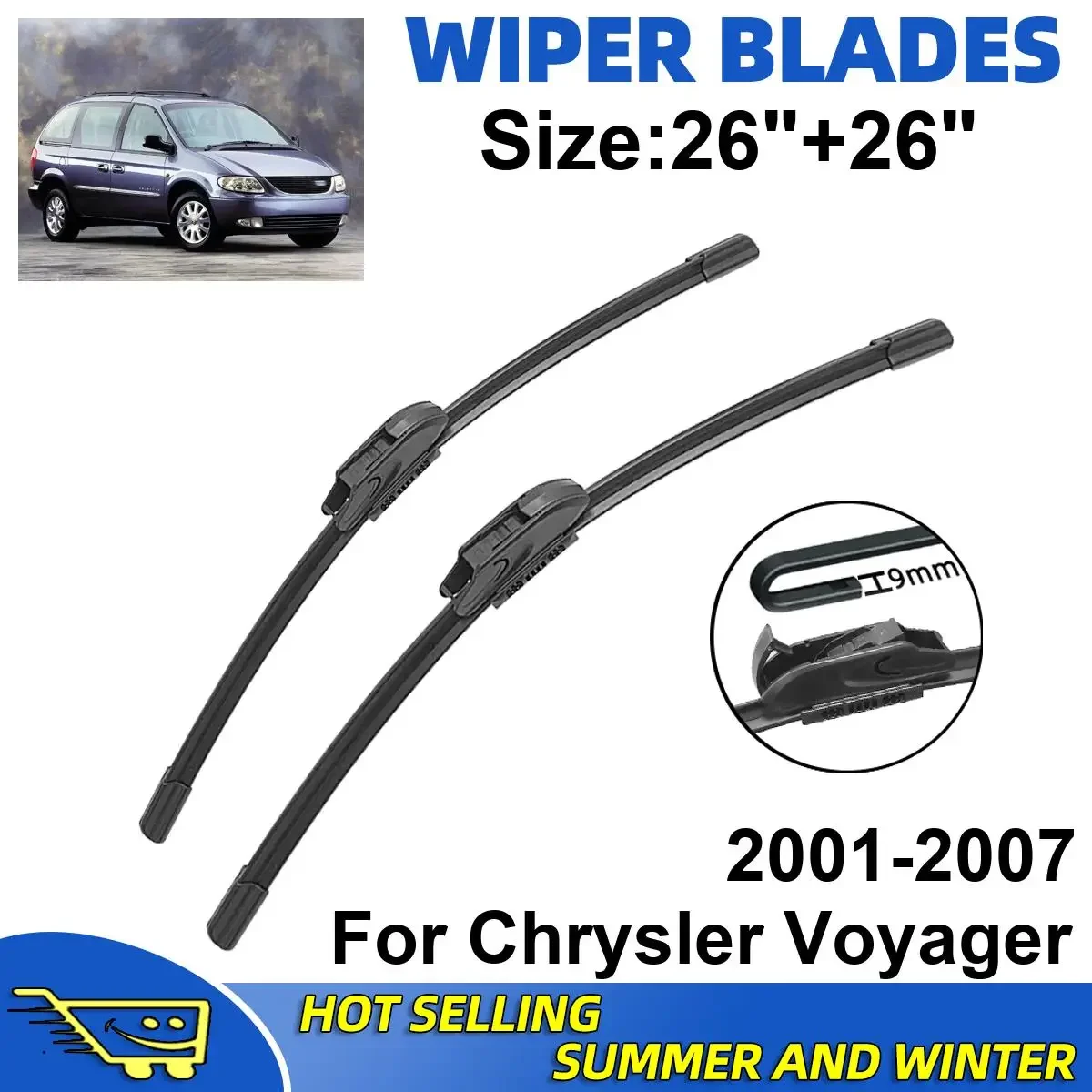 

2PCS Wiper Blades Set Kit For Chrysler Voyager 2001-2007 Front Windshield Brushes Windscreen Window Accessories