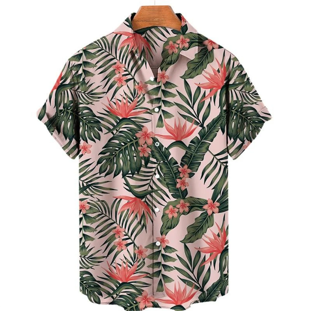 Tropical 3D Printed Plants Floral Short Sleeve Blouse Men's Luxury Hawaiian Shirt for Men Beach Holiday Oversized Tops Shirts