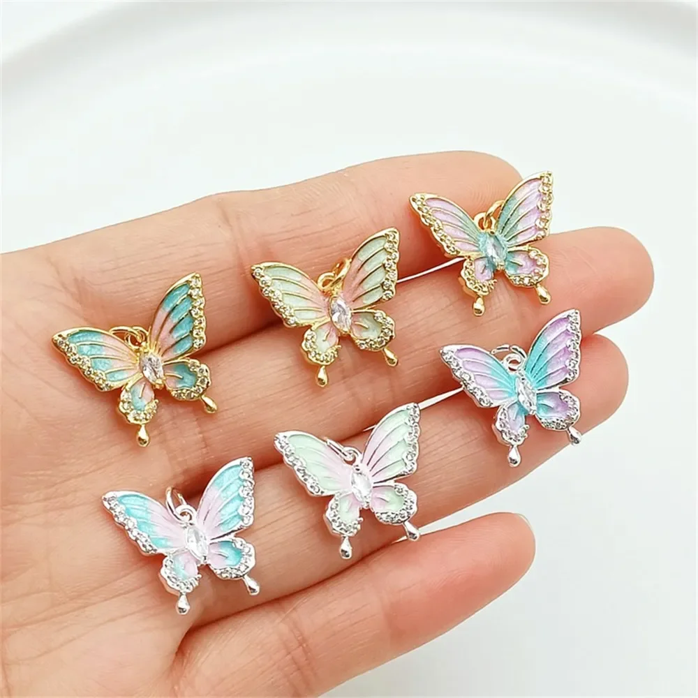 

Silver 18K Copper Gold-plated Horse Eye Oil-dripping Butterfly Pendant, DIY Handmade Bracelet Necklace Pendant Jewelry Accessory