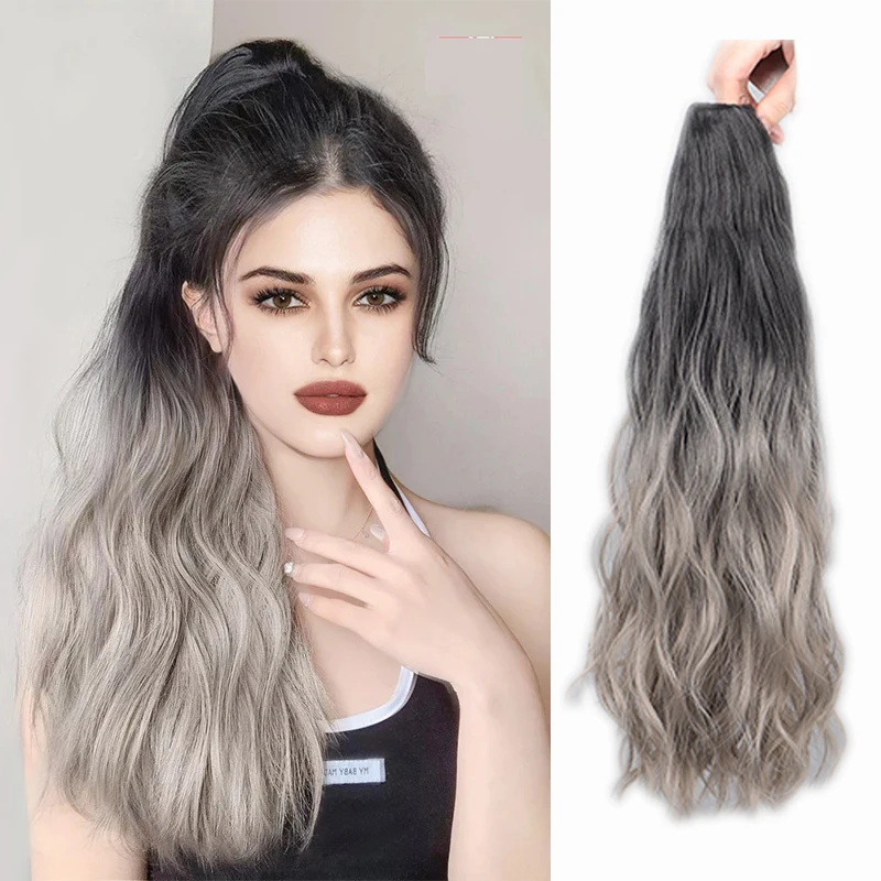 

18-inch Synthetic ponytail hair extension wig gradient water ripple claw clip in long curly wavy ponytail hairpiece for women