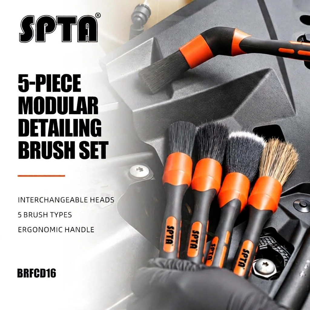 SPTA 5Pcs/Set Mixed Hair Car Detailing Detachable Head Brushes for Wheel Air Dashboard Outlet Auto Cleaning Accessories