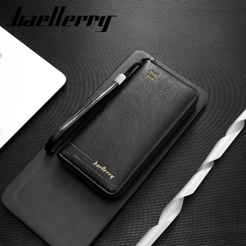 Baellerry RFID Men's Handbag Zipper PU Leather Men Long Coin Purse Credit Card Card Holder Business Wallets