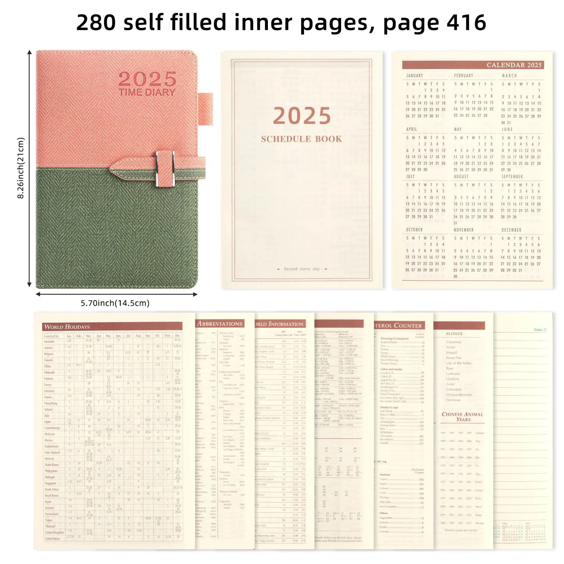 2025 English-French-Spanish Planner with Color-Coded Pages and Daily Schedule for Efficient Time Management