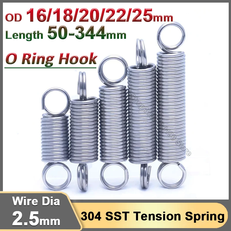 

2.5mm 304 Stainless Steel Extension Spring O Ring Hook Tension Cylindroid Pullback Tensile Expansion Stretching Springs OD 16-25