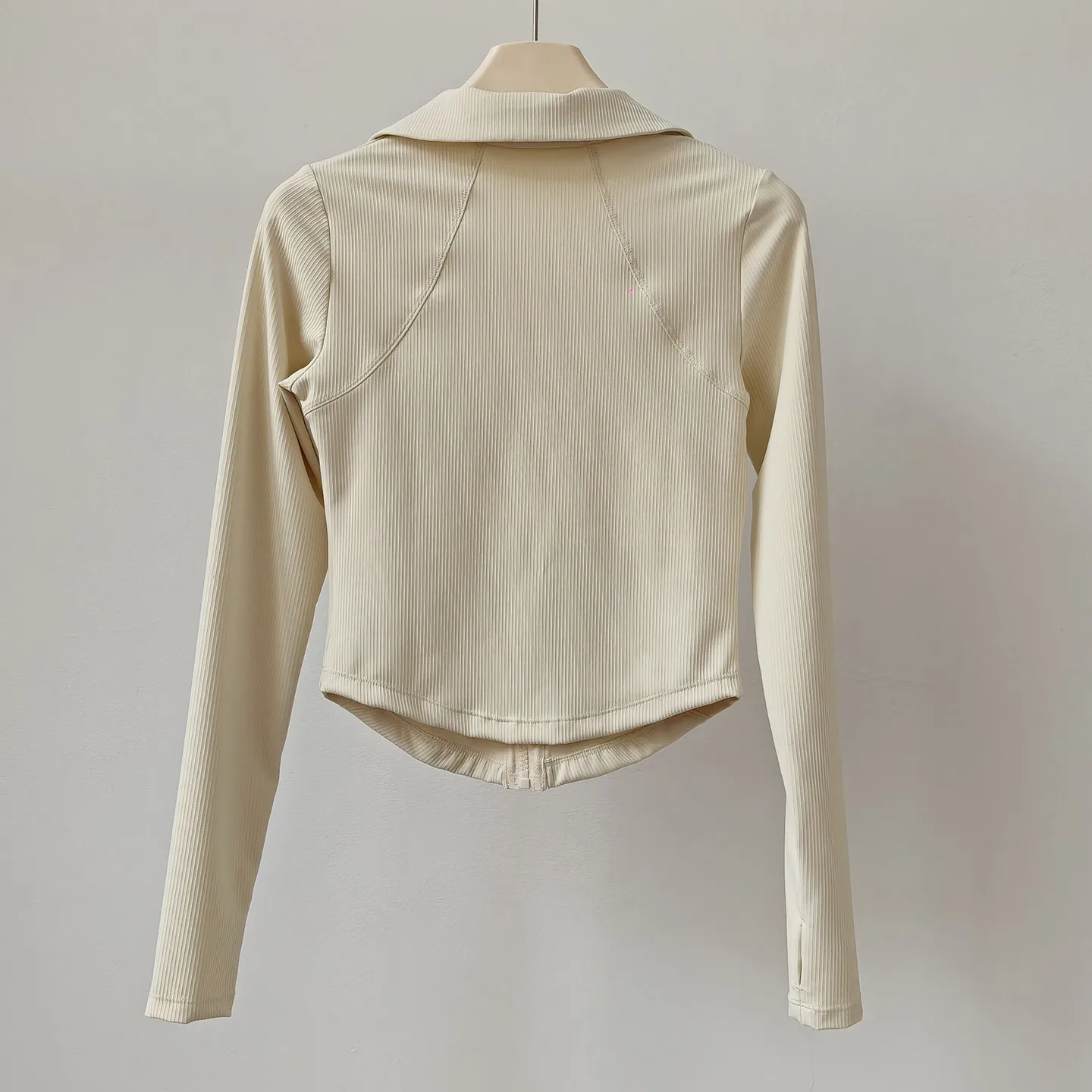 Yoga-Kleidung, langärmelige Shirts, Crop-Top, Damenjacke mit Reißverschluss und Kragen, schmal geschnittene Trainingsjacke, Laufjacke, Pilates-Fitnessjacke, Stoff – Detail 4