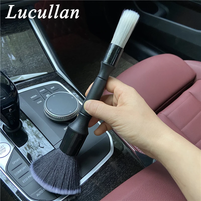 Lucullan Removeable Double Head Detailing Brush Dense Soft Hair For Interior&Grey PP Side For Exterior