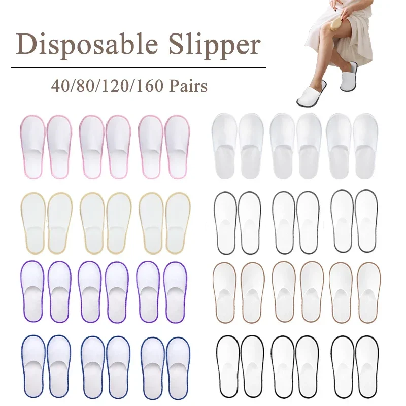 40-160 Pairs Multicolor Disposable Slippers for Guests Hotel House Travel Party Wedding Spa Slippers for Women Men Bulk Unisex