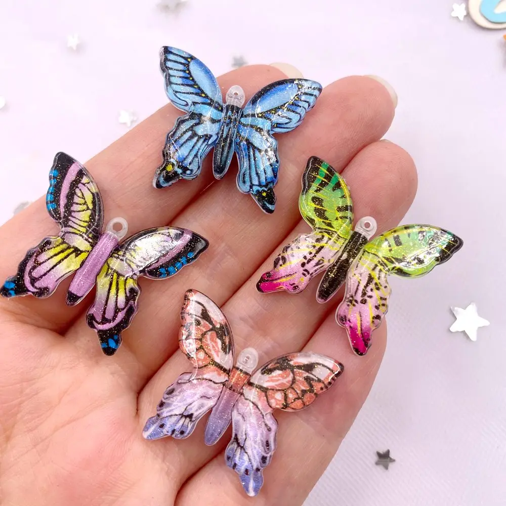 10 stücke Harz 28*24mm Glitzer bunte Blume Schmetterlinge flache Rückseite Strass 1 Loch Perlen Ornamente DIY Hochzeit Applikation Handwerk