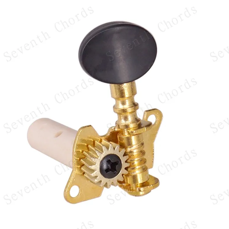 A Set 3R3L Gold Open Gear Classical Guitar String Tuners Tuning Pegs Keys Machine Heads - Black Small Oval Button