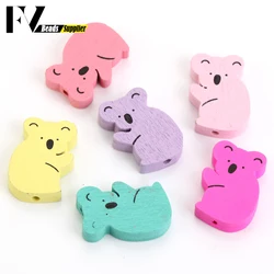 30pcs 16x23mm Natural Wooden Beads Colorful Koala Animal Loose Spacer Wood Beads For Jewelry Making DIY Bracelet Handmade Crafts