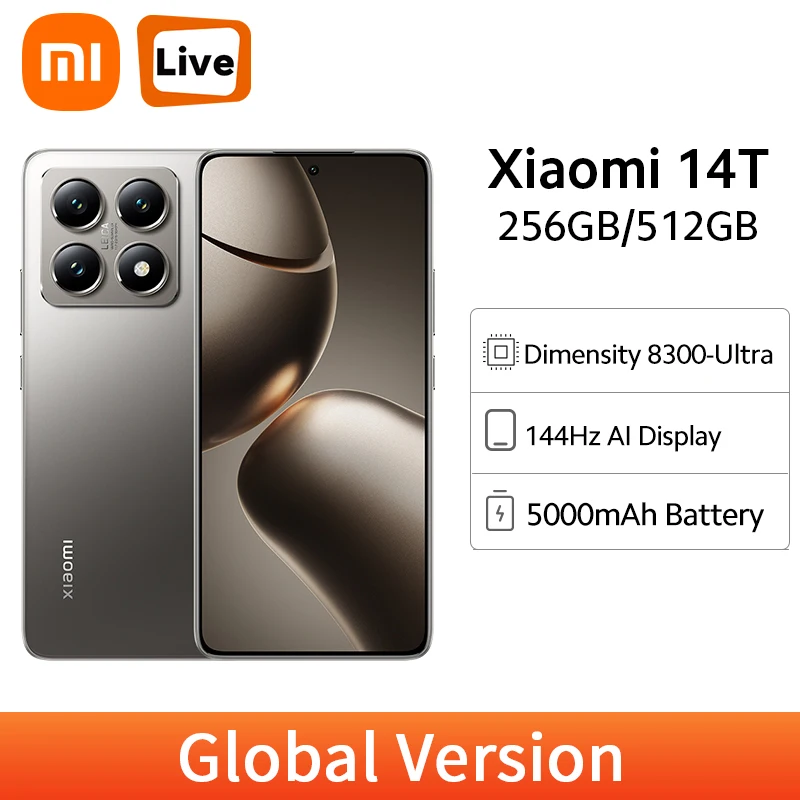 Xiaomi 14T Global Version MediaTek Dimensity 8300-Ultra 50MP Leica Main Camera 5000mAh 67W HyperCharge 5G NFC 144Hz Smartphone